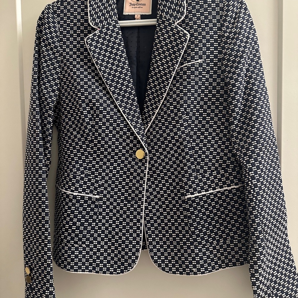 Juicy Couture Blue and White Blazer Structured Suit Jacket